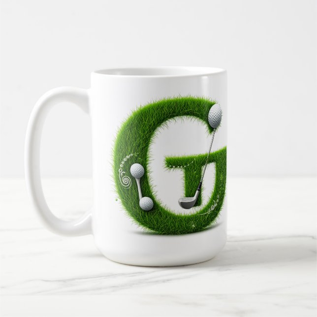 Grönt Gräs Bokstav G Med Golfboll, Klubba Kaffemugg (Vänster)
