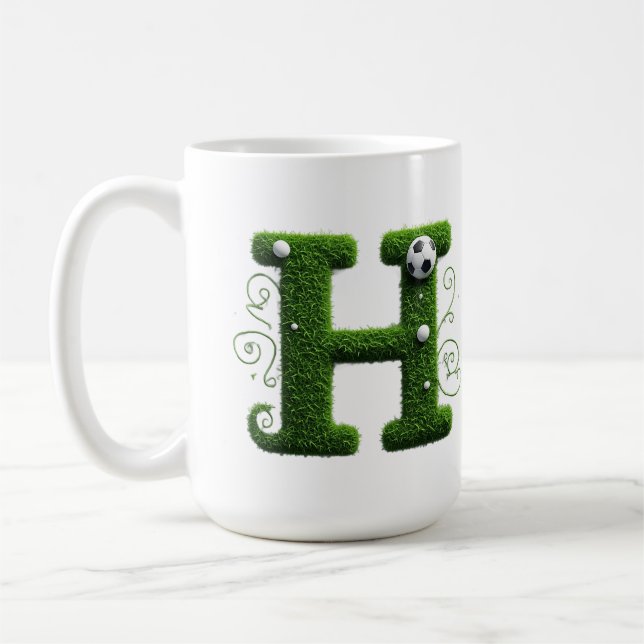 Grönt gräs Bokstav H med fotboll Kaffemugg (Vänster)