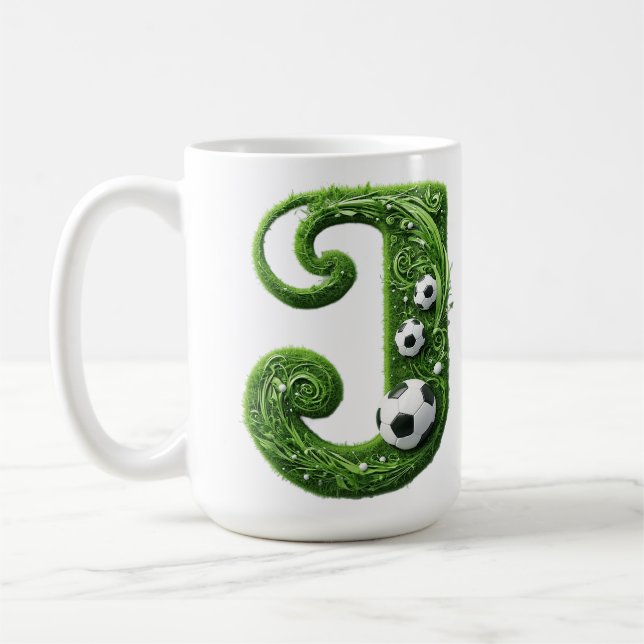 Grönt Gräs Bokstav J Med Fotboll Kaffemugg (Vänster)