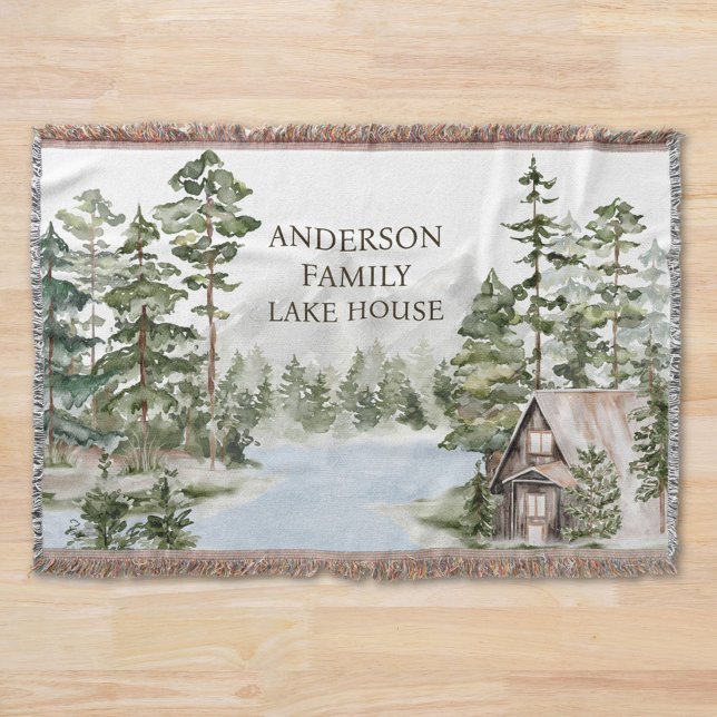 Grönt Gräs Forest Family Sjö House Cabin Filt (In situ)