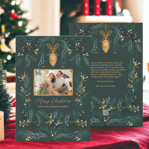 Grönt gräs illustration guld Photo God jul Julkort