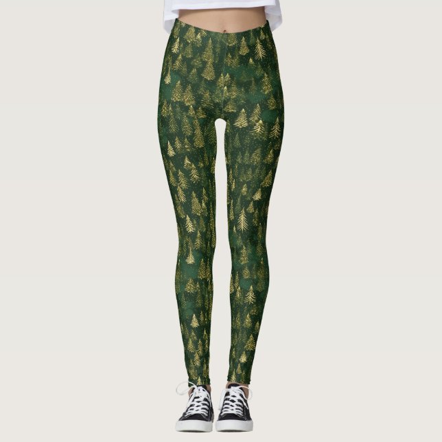 Grönt Gräs Träd Mönster Leggings (Framsida)
