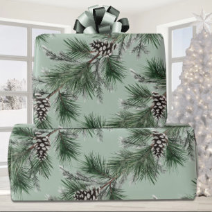 Grönt Gräs White Cones Silver Spruce Garland Sage Presentpapper