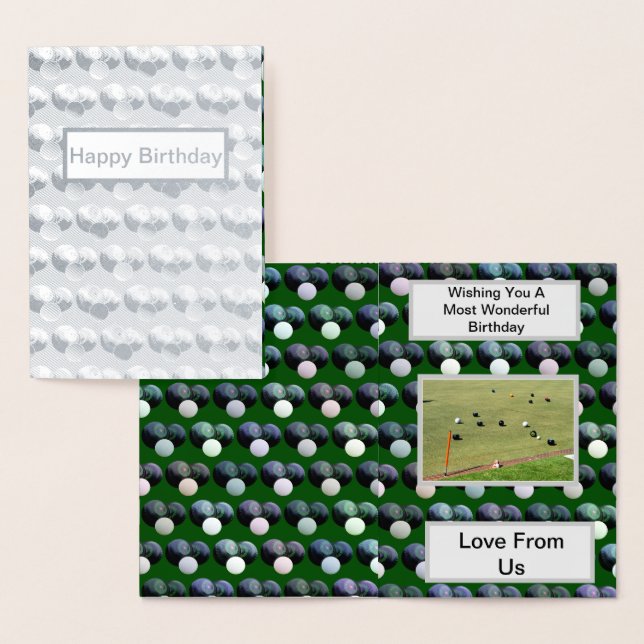 Grönt Gräsmatta Bowls, Silver Foil Birthday Card Folierat Kort (Display)
