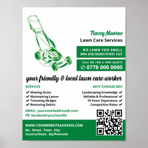Grönt Gräsmatta-Mower, Gräsmatta Care Services Poster