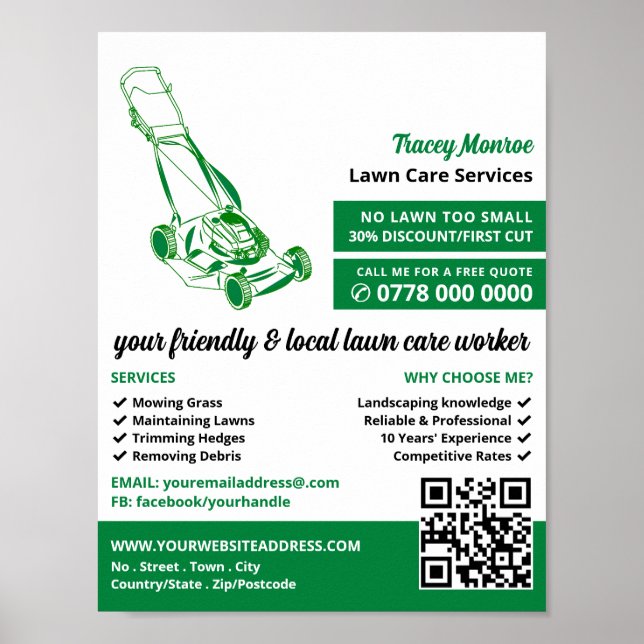 Grönt Gräsmatta-Mower, Gräsmatta Care Services Poster (Framsidan)