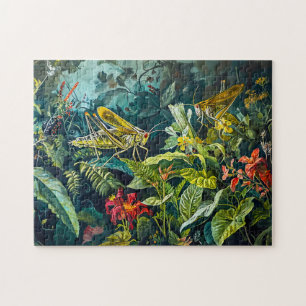 Grönt Grasoppers in an Herb Garden Illustration Pussel