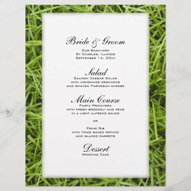 Grönt Grass Backyard Bröllop Menu (Framsida)