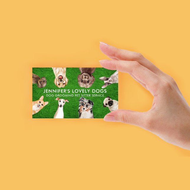 Grönt Grass Cute Small Storlek Hundar Pet Sitter Visitkort (Green Grass Cute Small Size Dogs Pet Sitter Business Card)