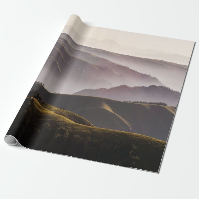 GRÖNT GRASS FÄLT OCH MOUNTAINER UNDER DAGEN PRESENTPAPPER (Utrullad)