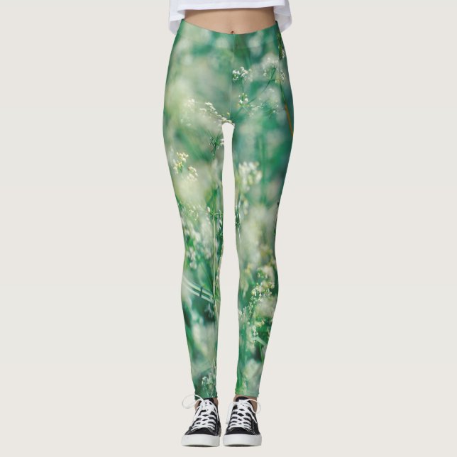 Grönt Grass Löv Flowers Plants Natature Leggings (Framsida)
