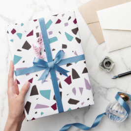 Grönt Grått Abstrakt Terrazzo Mosaic Stone Mönster Presentpapper