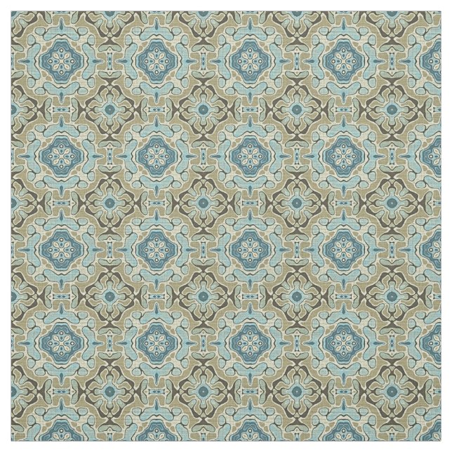 Grönt Grått Blue Teal Ochre Hip Orient Bali Art Tyg (Provkarta)