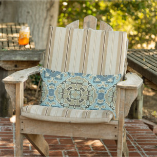 Grönt Grått Blue Teal Ochre Taupe Brown Tribal Art Lumbarkudde