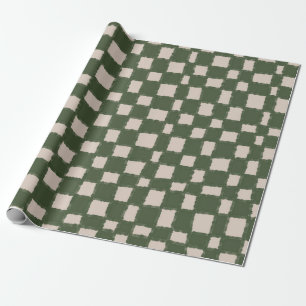 Grönt Grått Checkerboard Mönster Elegant Presentpapper