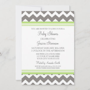 Grönt Grått Chevron Anpassningsbar Baby Shower-inb Inbjudningar
