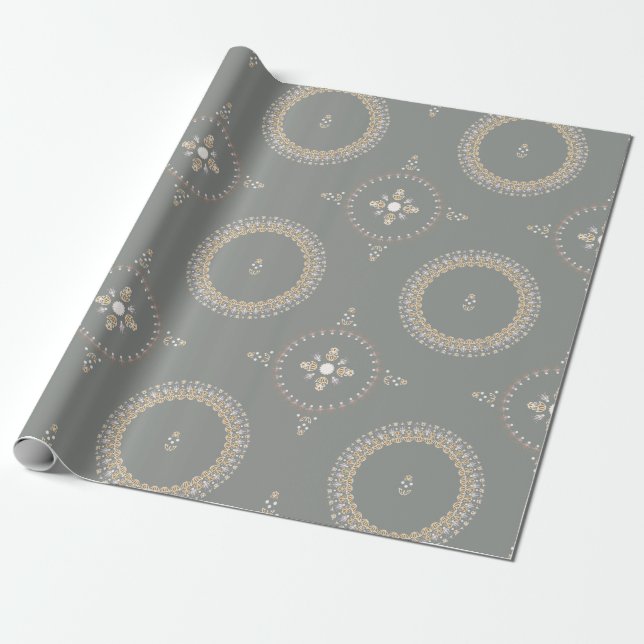 Grönt Grått Elegant Ornamental Blommigt Presentpapper (Utrullad)