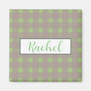 Grönt Grått Gingham Personlig Magnet