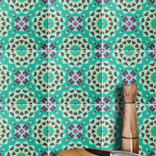 Grönt & Grått Hearts Ethnic Boho Geometric Mönster Kakelplatta