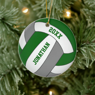 grönt grått idrottslag färg boys volleyball julgransprydnad keramik