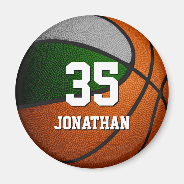 grönt grått idrottslag färg tonåringars basketball magnet (Framsidan)