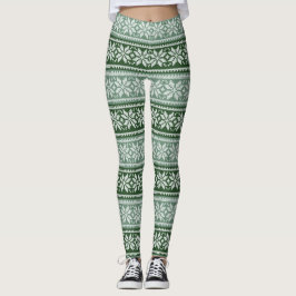 Grönt Grått jul Poinsettia Faux Sticka Mönster Leggings