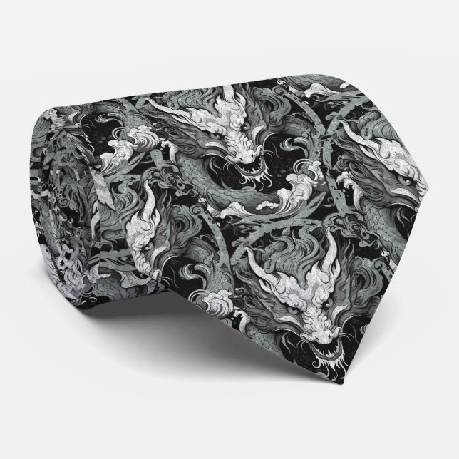 Grönt Grått Medieval Chinese Dragon Slips (Rullad)