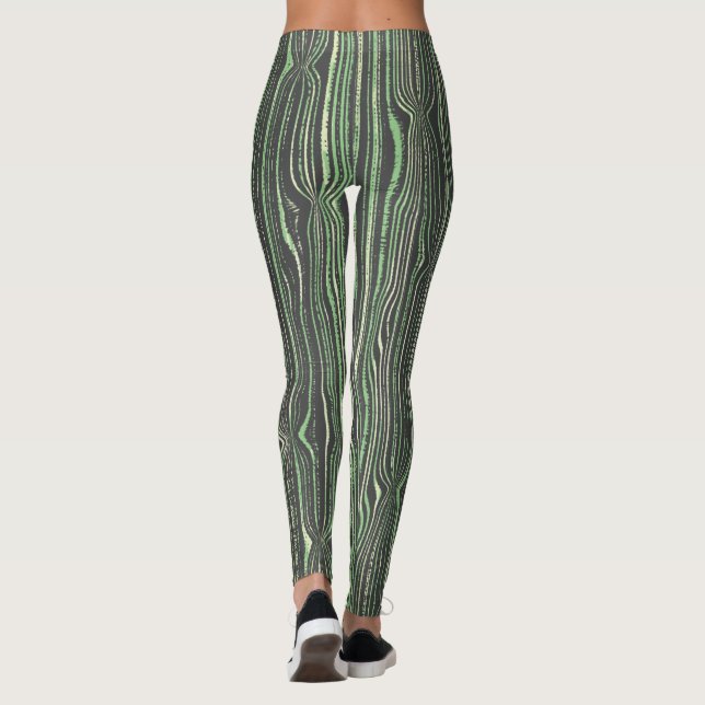 Grönt & Grått Pinch, Nip, Tuck, Rand Leggings (Baksida)