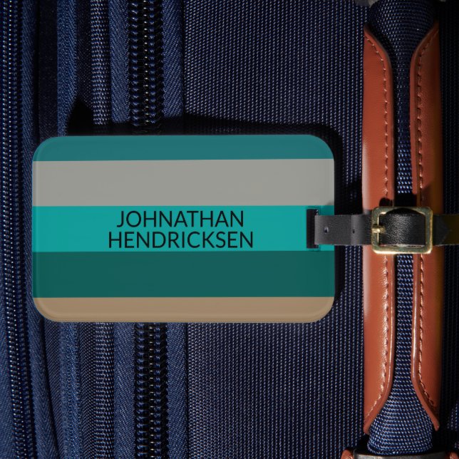 Grönt Grått Tan Rand Modern Masculine Monogram Bagagebricka (Framsida Insitu 4)