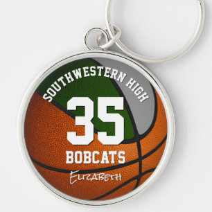 grönt grått-tjejer basketball jersey-nummer rund silverfärgad nyckelring
