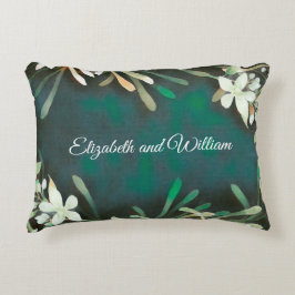 Grönt grått tropiska växter anpassade text prydnadskudde