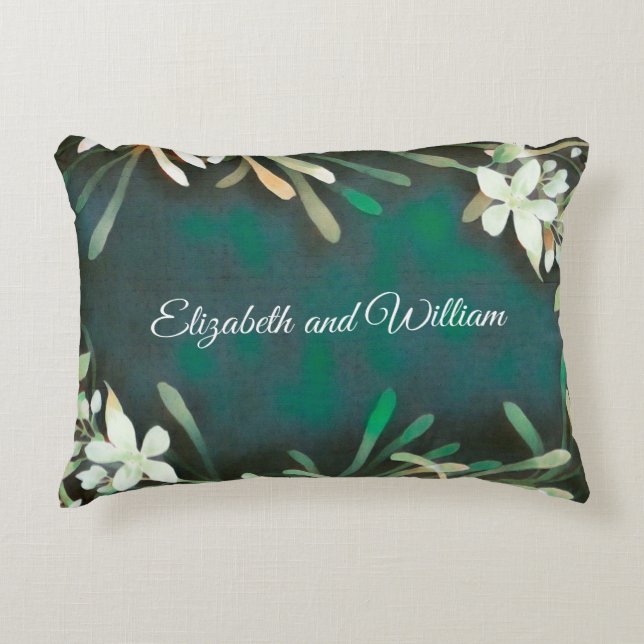 Grönt grått tropiska växter anpassade text prydnadskudde (Framsidan)