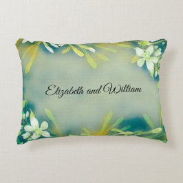 Grönt grått tropiska växter anpassade text prydnadskudde