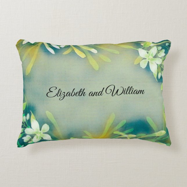 Grönt grått tropiska växter anpassade text prydnadskudde (Framsidan)