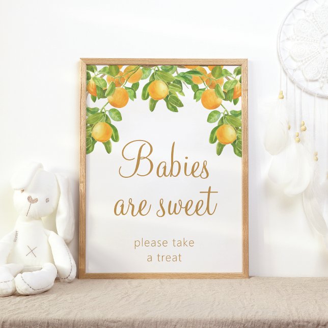 Grönt Grenar Orange Baby Shower Spädbarn är Sweet Poster (orange)