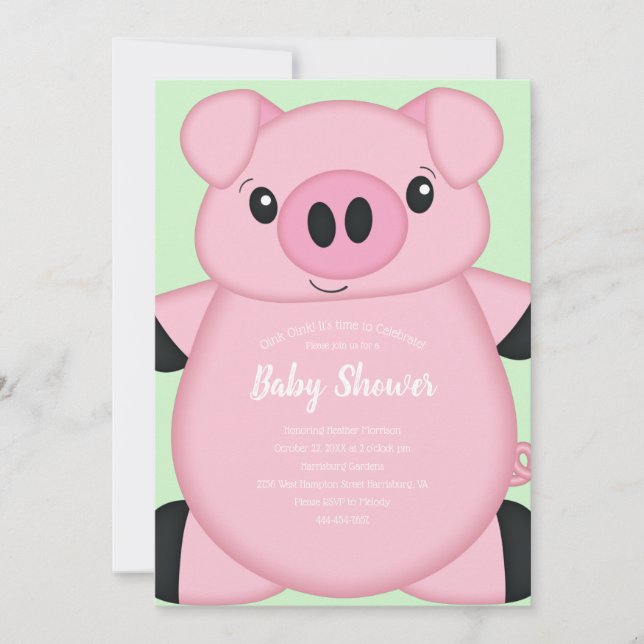 Grönt Gris Baby Shower Inbjudningar (Framsida)
