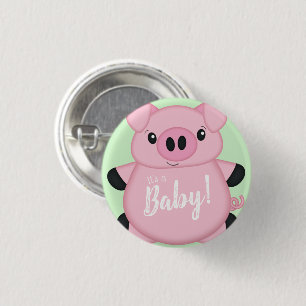 Grönt Gris Baby Shower Knapp