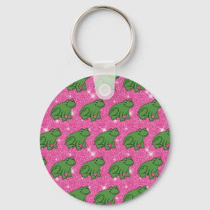 Grönt Groda Amphibian Animals Rosa Glitter Nyckelring
