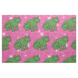 Grönt Groda Amphibian Animals Rosa Glitter Tyg