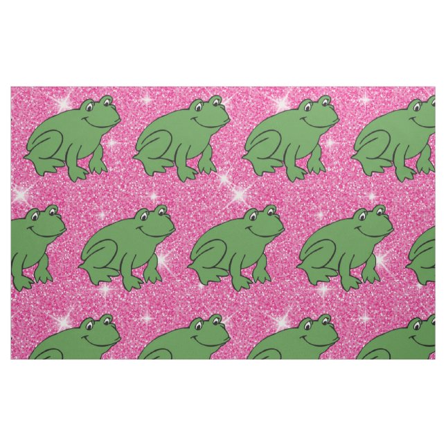 Grönt Groda Amphibian Animals Rosa Glitter Tyg (Fat Quarter)