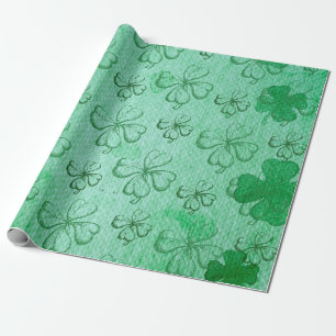 GRÖNT, GRÖNT A LUCKY FYUR LÖV KLÖVER MÖNSTER PRESENTPAPPER