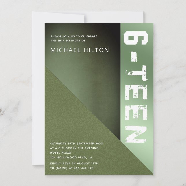 Grönt grudge färg block boy sweet sixteen invita inbjudningar (Framsida)
