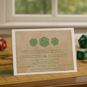 Grönt Grunge D20 Dice Gamer-bröllopsinbjudan Inbjudningar