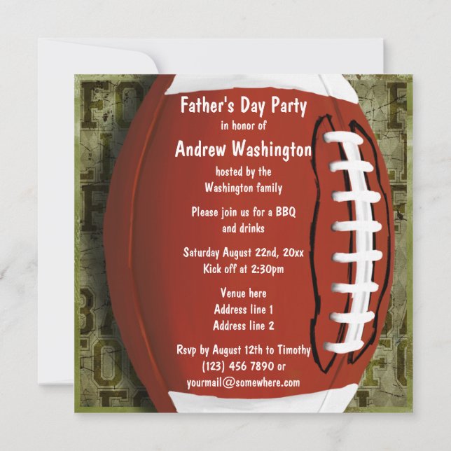 Grönt Grunge för fotbollsmatchen Fars dag Party Vi Inbjudningar (Baksida)