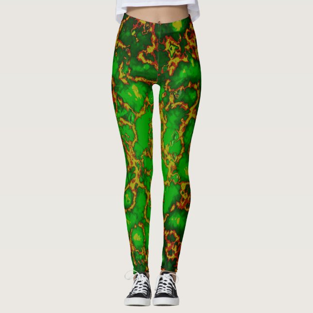 Grönt Grunge Fractal Leggings (Framsida)