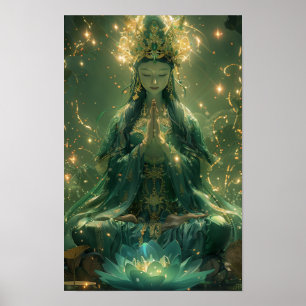 Grönt GuanYin Poster - Serene Buddhist Artwork