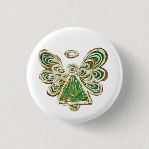 Grönt Guardian Angel Anpassningsbar Helgdag Button Knapp