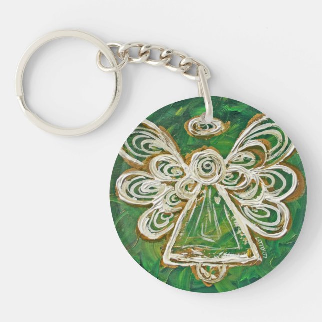 Grönt Guardian Angel Anpassningsbar Keychain (Framsidan)