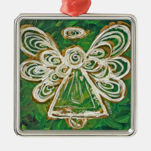 Grönt Guardian Angel Art Helgdag Ornament