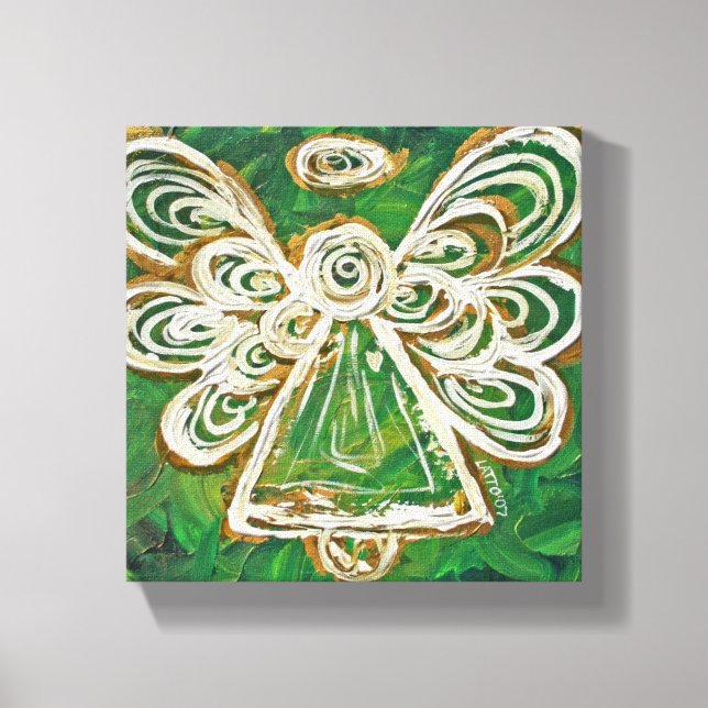 Grönt Guardian Angel Art Wrapped Canvas Painting (Framsida)